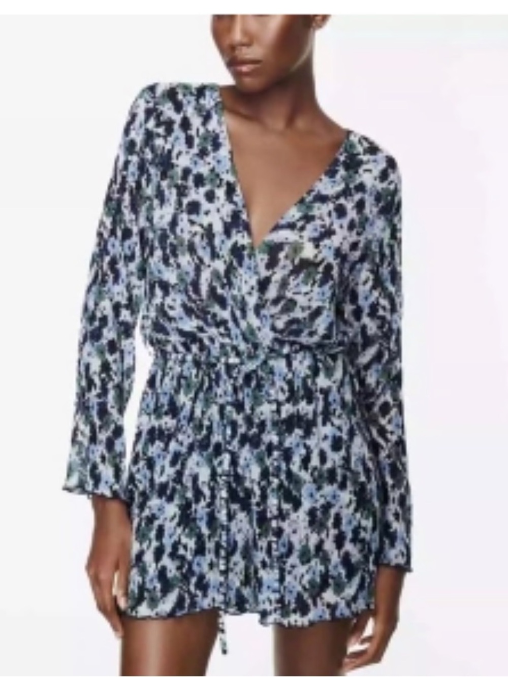 Zara Navy Blue Floral Romper Long-Sleeved Medium NWT $49 Perfect for Fall!